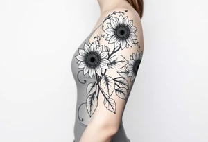 Art nouveau style sunflowers growing on a mandala vine tattoo idea