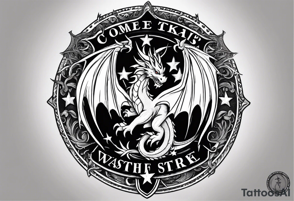 Welsh dragon holding a texas star as a shield with wording come take it tattoo idea