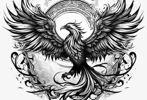 A Phoenix rising up as it's being stung by a scorpion tattoo idea