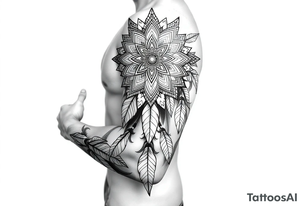 spiritual feathers ornamental mandala shaman tattoo idea