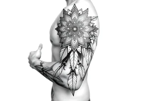 spiritual feathers ornamental mandala shaman tattoo idea