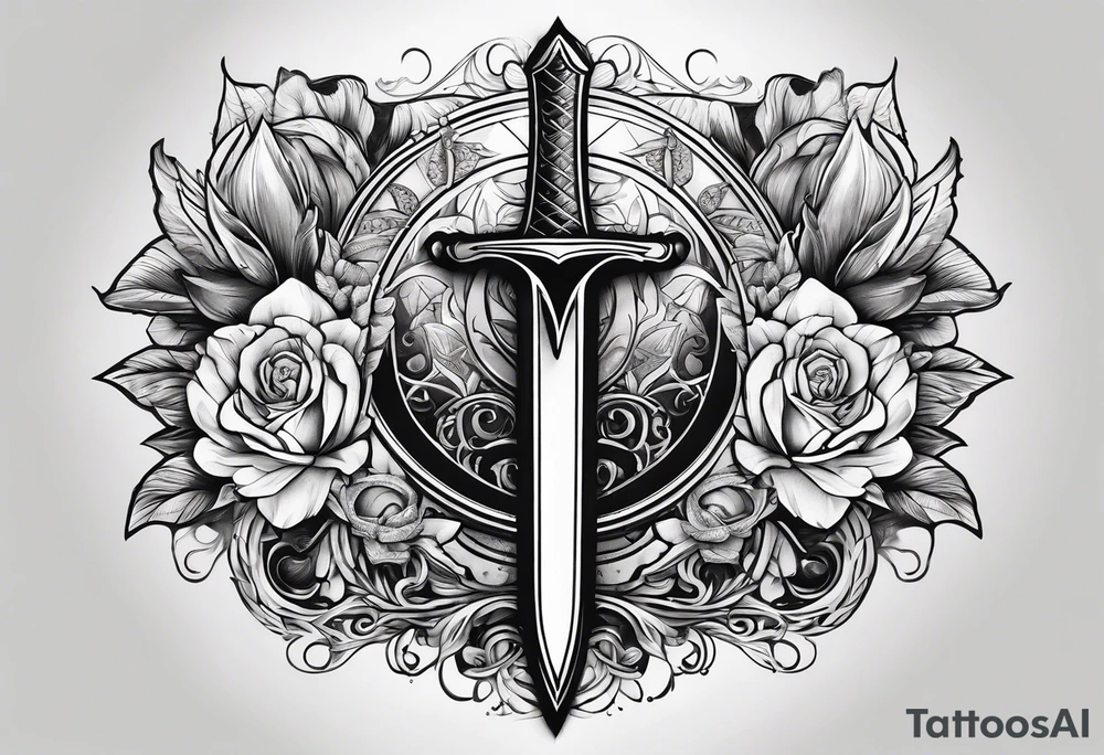 Dagger with hourglass inside tattoo idea
