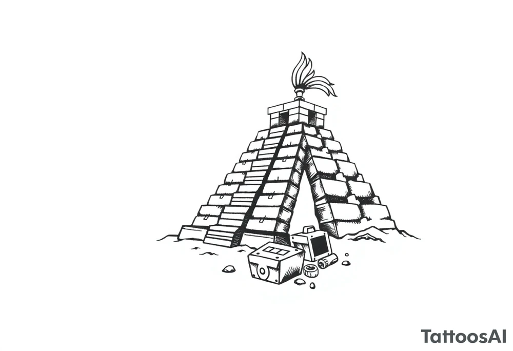 Aztec with pyramid and treasure tattoo idea