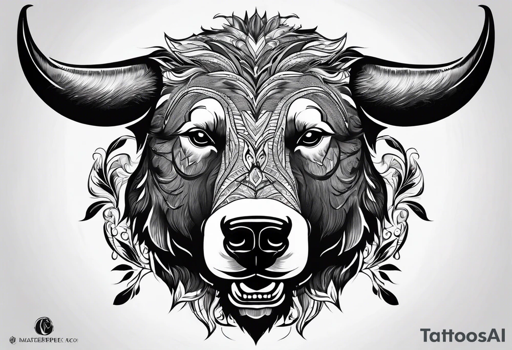 Make me a tattoo of half a bear's face and half a bull's face on one face tattoo idea