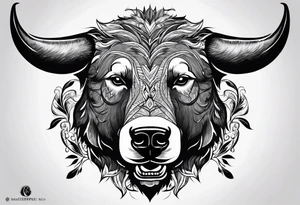 Make me a tattoo of half a bear's face and half a bull's face on one face tattoo idea