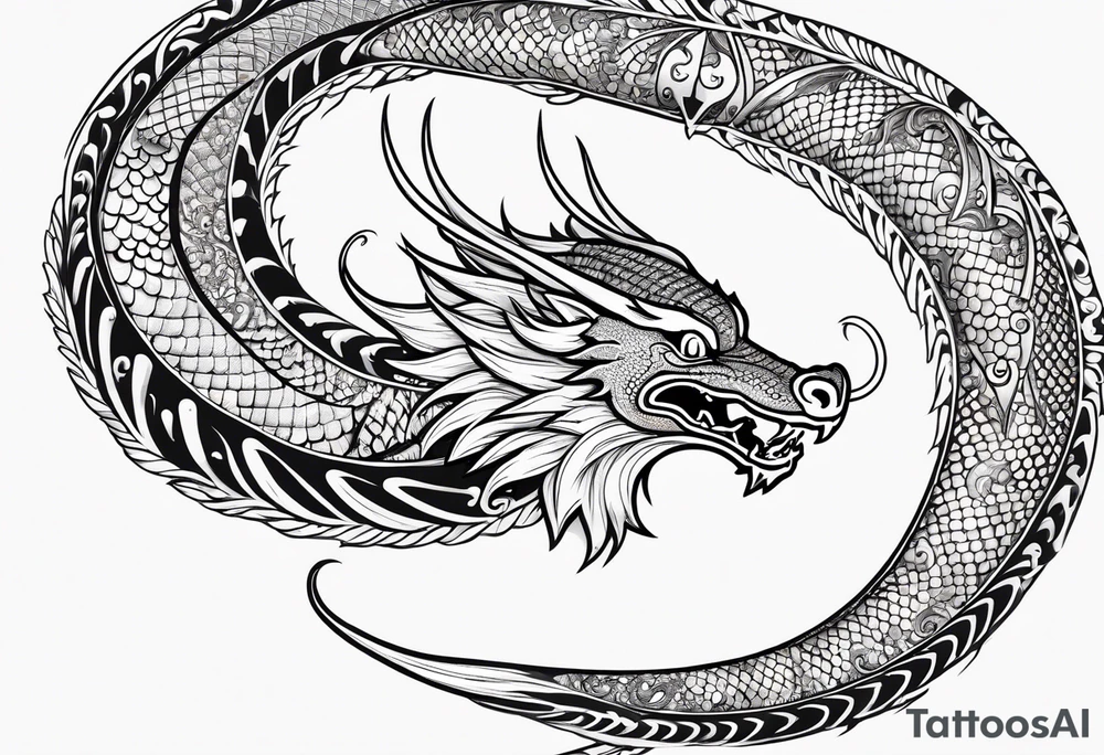 Māori dragon, koi, water, black tattoo idea