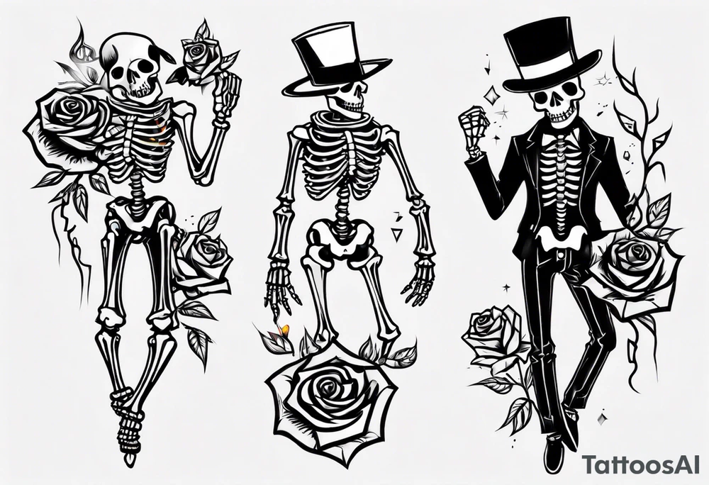 Dancing skeleton on a rose tattoo idea