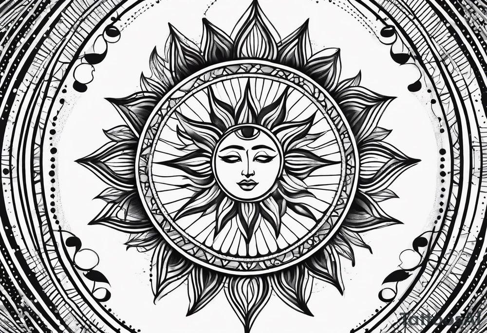 Sun with lines and dots simple yet feminine tattoo idea