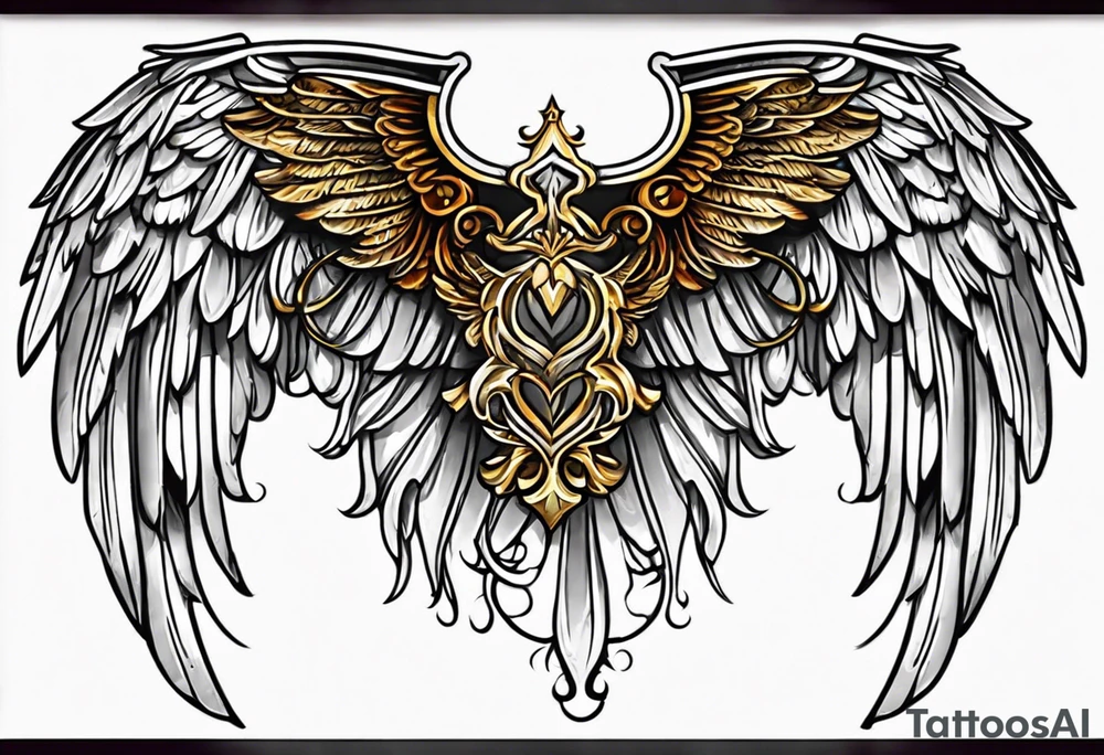beautiful angel wings. with flilgree in the background tattoo idea