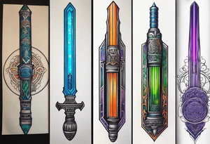 blue lightsaber, green lightsaber, orange lightsaber, purple lightsaber tattoo idea