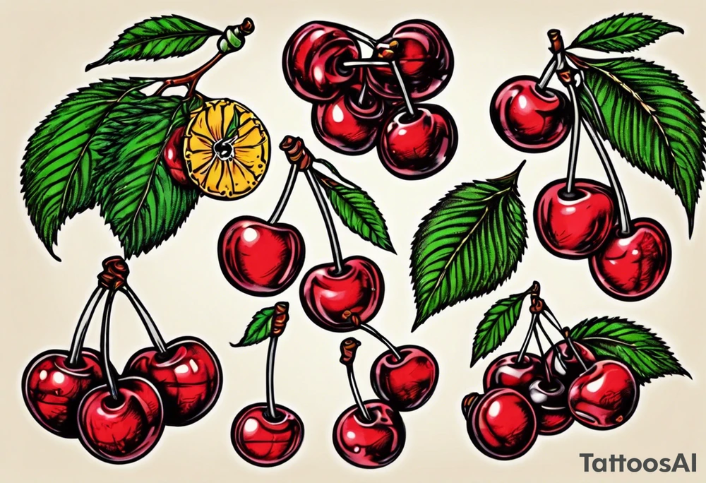 vintage cherry tattoo idea