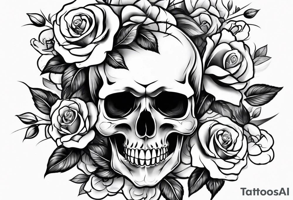 skull and roses tattoo idea