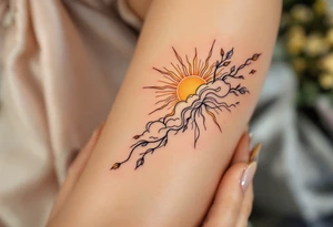 Danielka scripted along a golden sunbeam, peeking from behind clouds. tattoo idea
