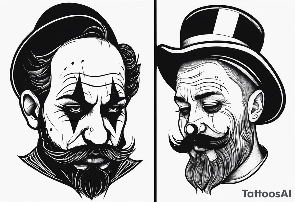 Sad clown with patchy beard tattoo idea