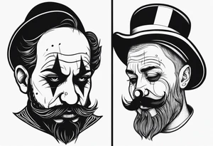 Sad clown with patchy beard tattoo idea