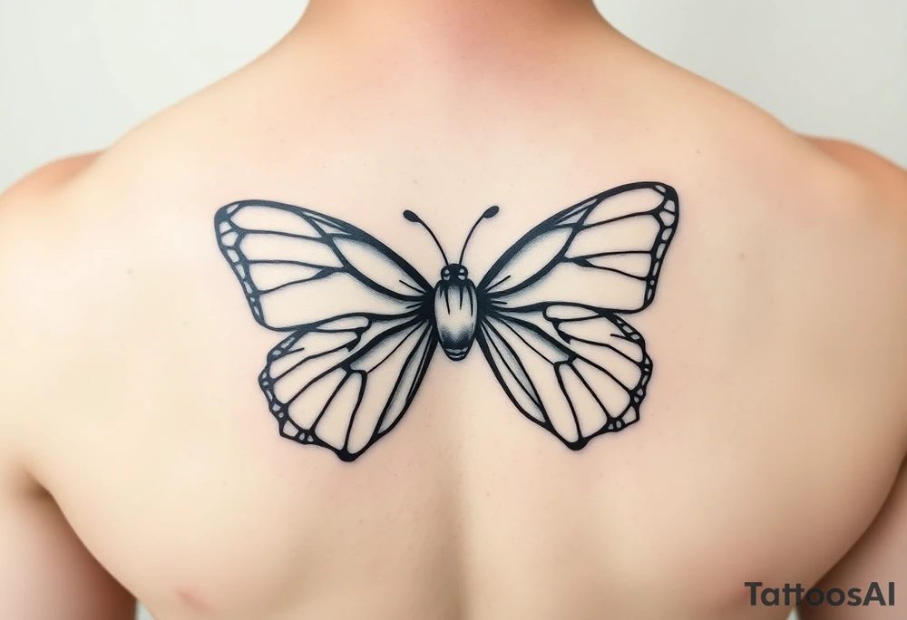 A bow tie with a butterfly as the outline tattoo idea
