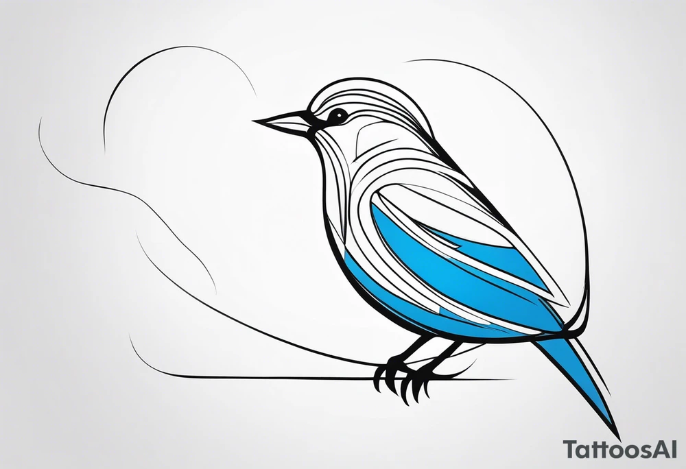 Minimal lines Black and white blue bird outline tattoo idea