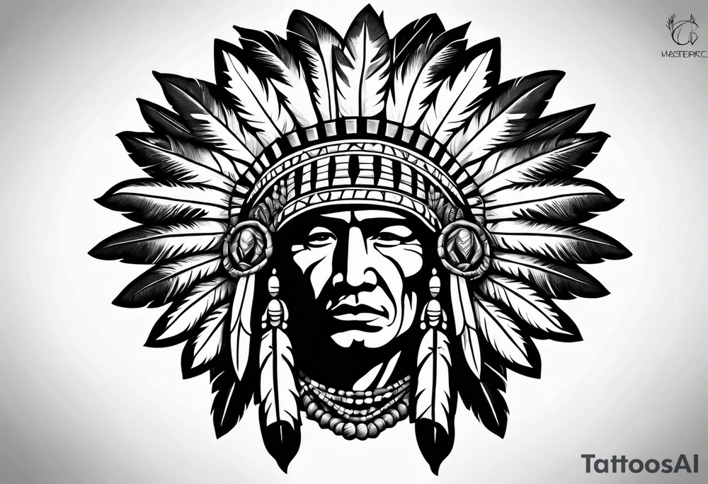 Native American chief hat roses tattoo idea