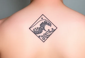 A powerful wave with stars inside of a diamond tattoo idea