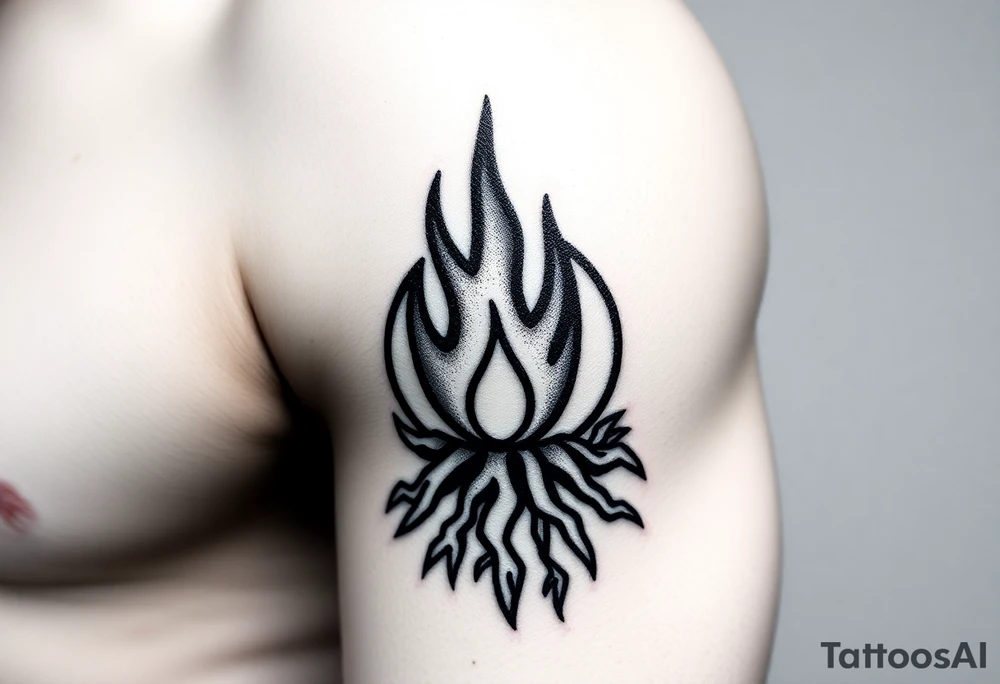 a round flame in a prison of roots tattoo idea