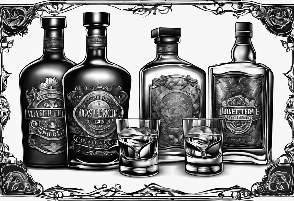 Canadian whiskey and glass and dog tags tattoo idea