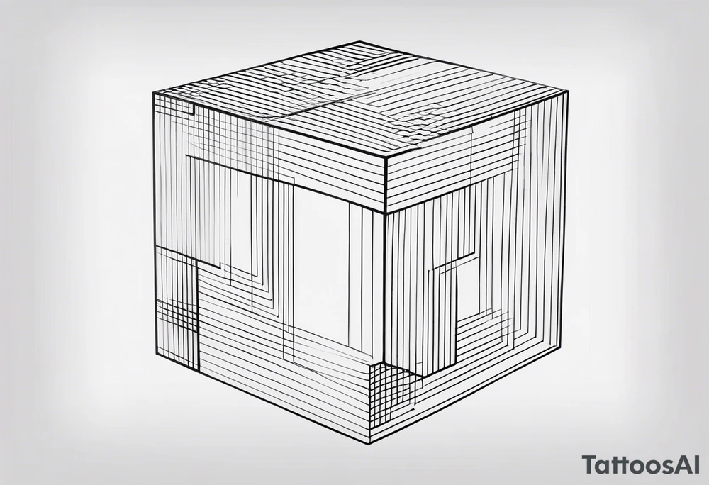 A three-dimensional cube with an emphasis on lines, creating a depth effect. tattoo idea