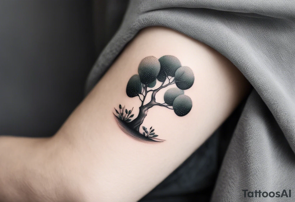 eucalyptus tree, simple, small, soft lines tattoo idea