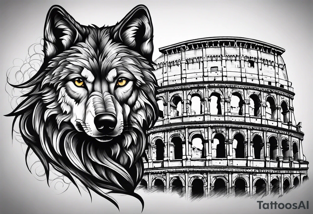 tattoo with a wolf and the Roman Colosseum. tattoo idea