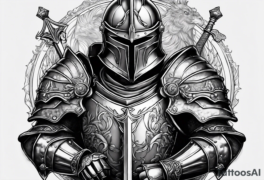 knight in heavy armor with clock tattoo idea