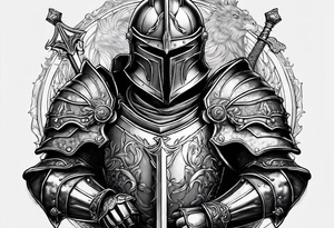 knight in heavy armor with clock tattoo idea