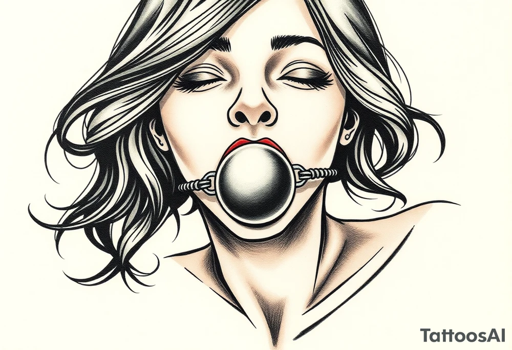 A tattoo depicting a woman bound and gagged with a ball gag in her mouth tattoo idea
