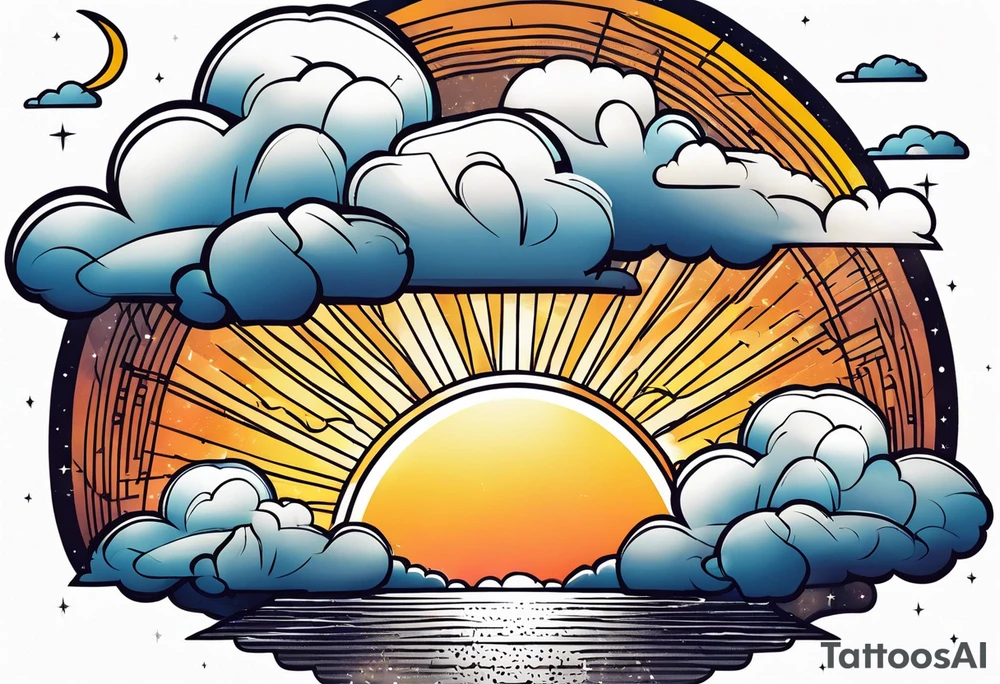 sunshine with beams coming out of clouds tattoo idea