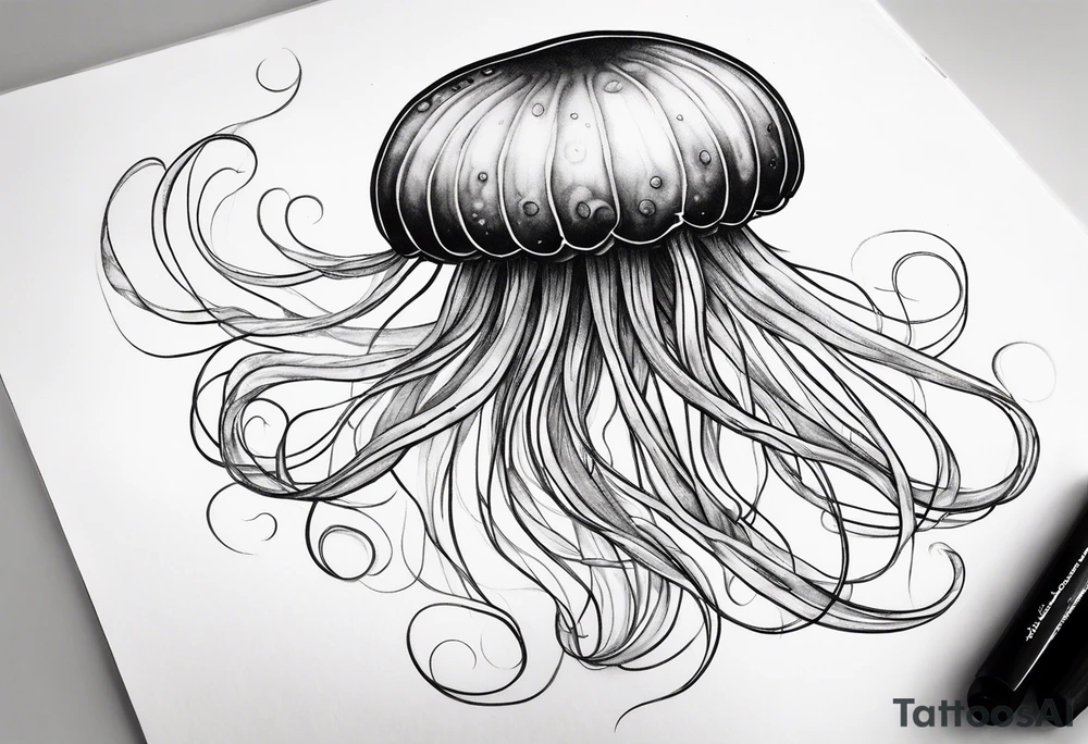 jellyfish with a small head and really long tentacles. Add clouds behind it like it’s floating in the sky tattoo idea
