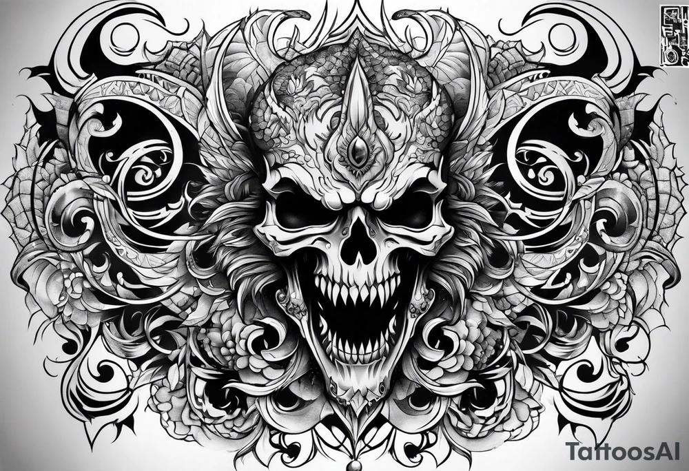 demonic style sleeve tattoo idea