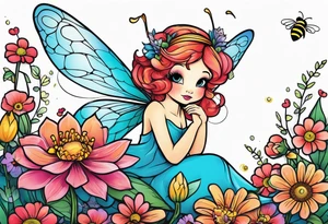 Fairy. Bee. Flowers tattoo idea