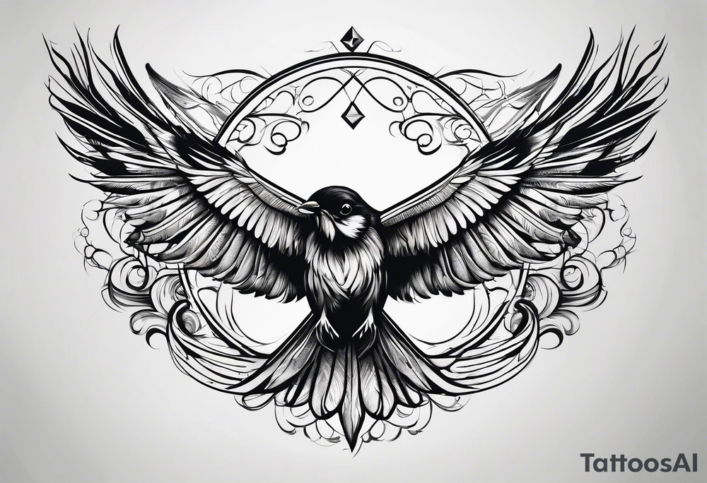 five long lines becoming shorter when the last line breaks in to a simple bird shape tattoo idea