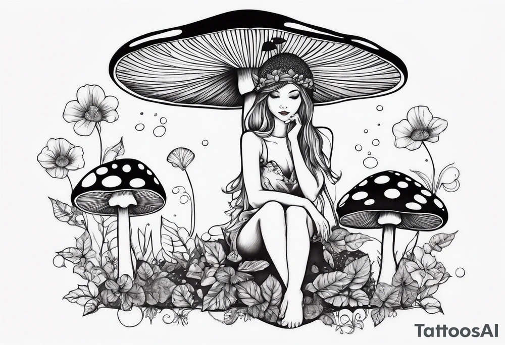 fairy on mushroom tattoo idea