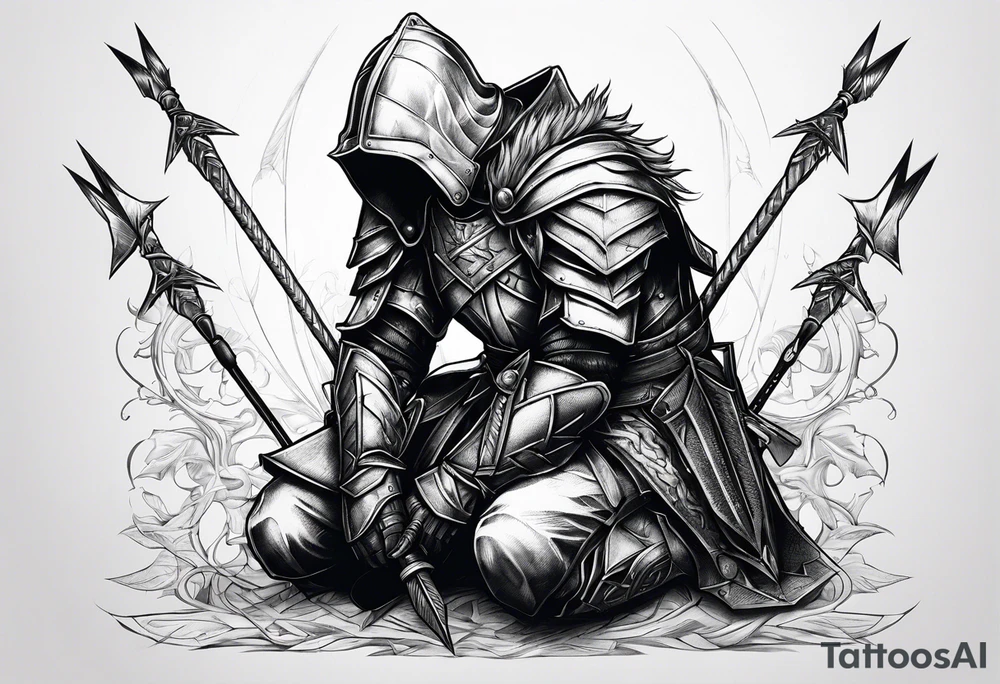 Fallen knight on his knees with five arrows in his back tattoo idea Fallen knight on his knees with five arrows in his back tattoo idea