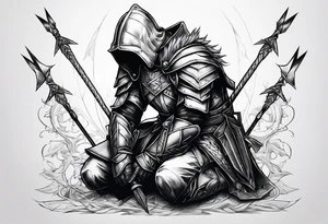 Fallen knight on his knees with five arrows in his back tattoo idea