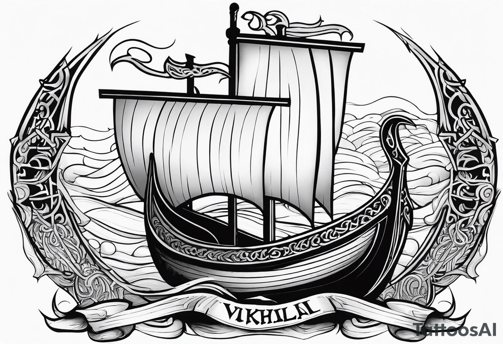 Valhalla sword shield viking ship dragon tattoo idea