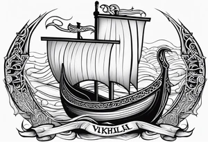 Valhalla sword shield viking ship dragon tattoo idea