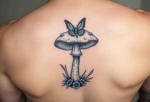 mushroom with butterlys above it tattoo idea