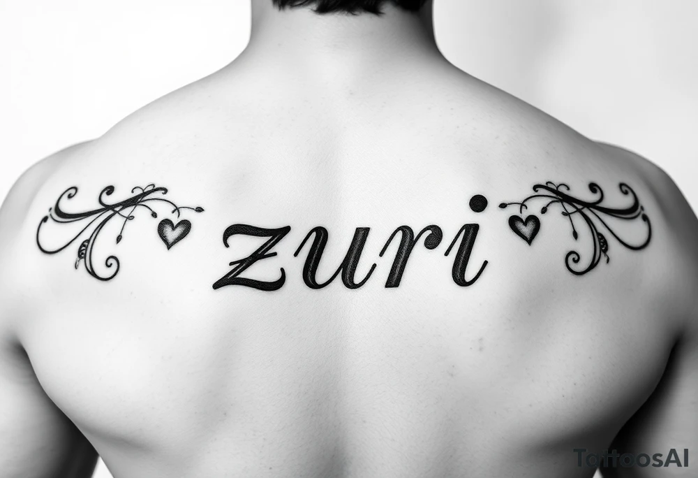 the name zuri in small
letters and a cool design,also add hearts or something to symbolize a deep bond and relationship tattoo idea