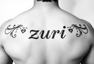 the name zuri in small
letters and a cool design,also add hearts or something to symbolize a deep bond and relationship tattoo idea