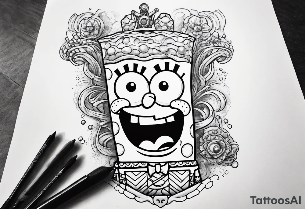 A sexy women wearing SpongeBob SquarePants clothing tattoo idea