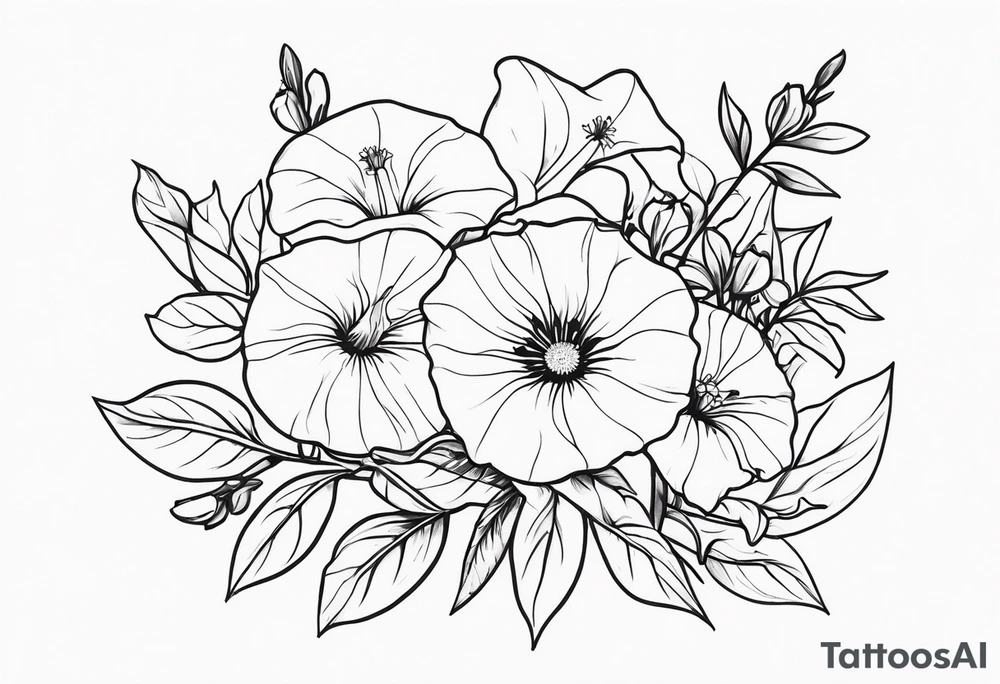 morning glory, and aster flower bouquet tattoo idea