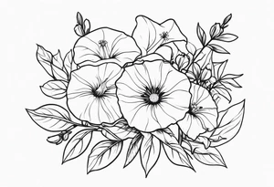 morning glory, and aster flower bouquet tattoo idea