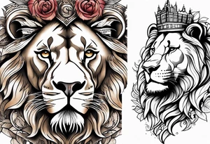 a lion rose and Big Ben hand tattoo tattoo idea