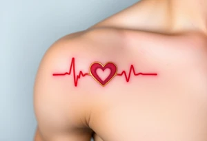 A heartbeat line forming a heart in the center, in glowing red and soft golden hues, symbolizing an unbreakable love tattoo idea