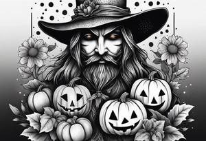 Scarecrow with pumpkins and flowers tattoo idea